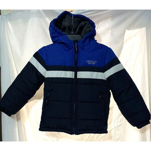 London Fog Youth Puffer Coat Jacket Boy’s Size 7 Large Hooded Blue Lined Outdoor